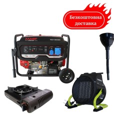 Бензиновый генератор 8.5 квт Mast Group RD10800E с газовой плиткой Orcamp CK-505 и обогревателем Gardyer HE2000